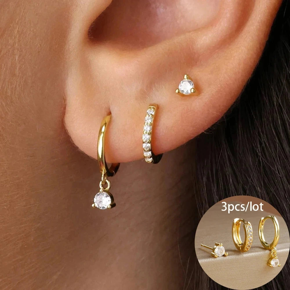 3 Piece Fashion Stainless Steel Round Star Drop Earrings Set for Women 18K Gold Plated Dangle Earring Punk Unisex Rock Jewelry Econic Blanks
